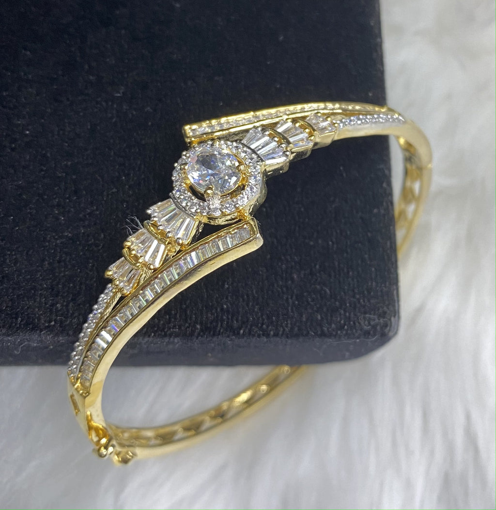  Gold Plated White Clear Stone Bangle Size 2.4 Openable Evening Cocktail Imitation Jewelry Indian Wedding Bridal Necklace Set Bijoux