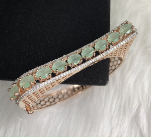 Rose Gold Plated Mint Green Stone Bangle Size 2.4 Openable Evening Cocktail Imitation Jewelry Indian Wedding Bridal Necklace Set Bijoux