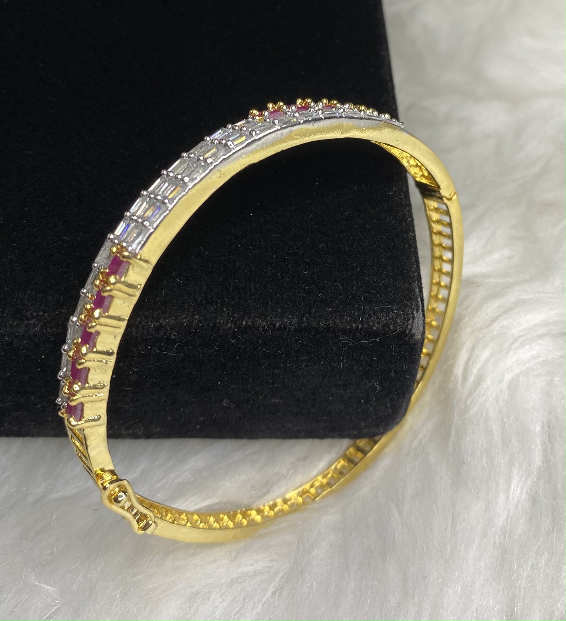 Gold Plated Red Ruby Stone Bangle Size 2.4 Openable Evening Cocktail Imitation Jewelry Indian Wedding Bridal Necklace Set Bijoux