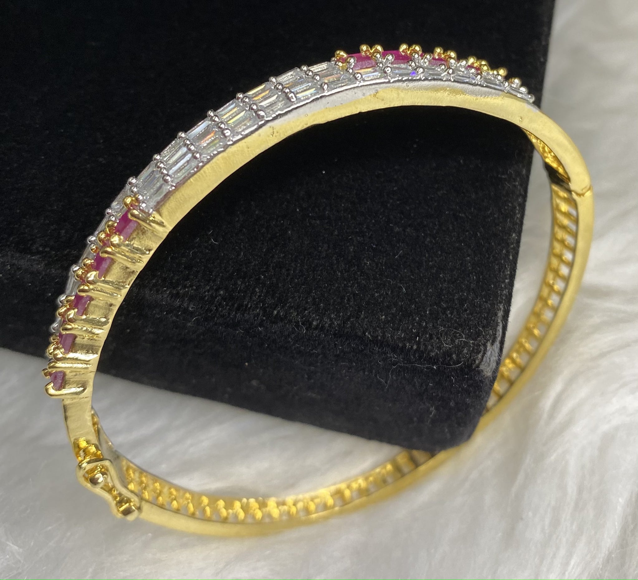Gold Plated Red Ruby Stone Bangle Size 2.4 Openable Evening Cocktail Imitation Jewelry Indian Wedding Bridal Necklace Set Bijoux