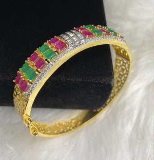 Gold Plated Multicolor Stone Bangle Size 2.4 Openable Evening Cocktail Imitation Jewelry Indian Wedding Bridal Necklace Set Bijoux