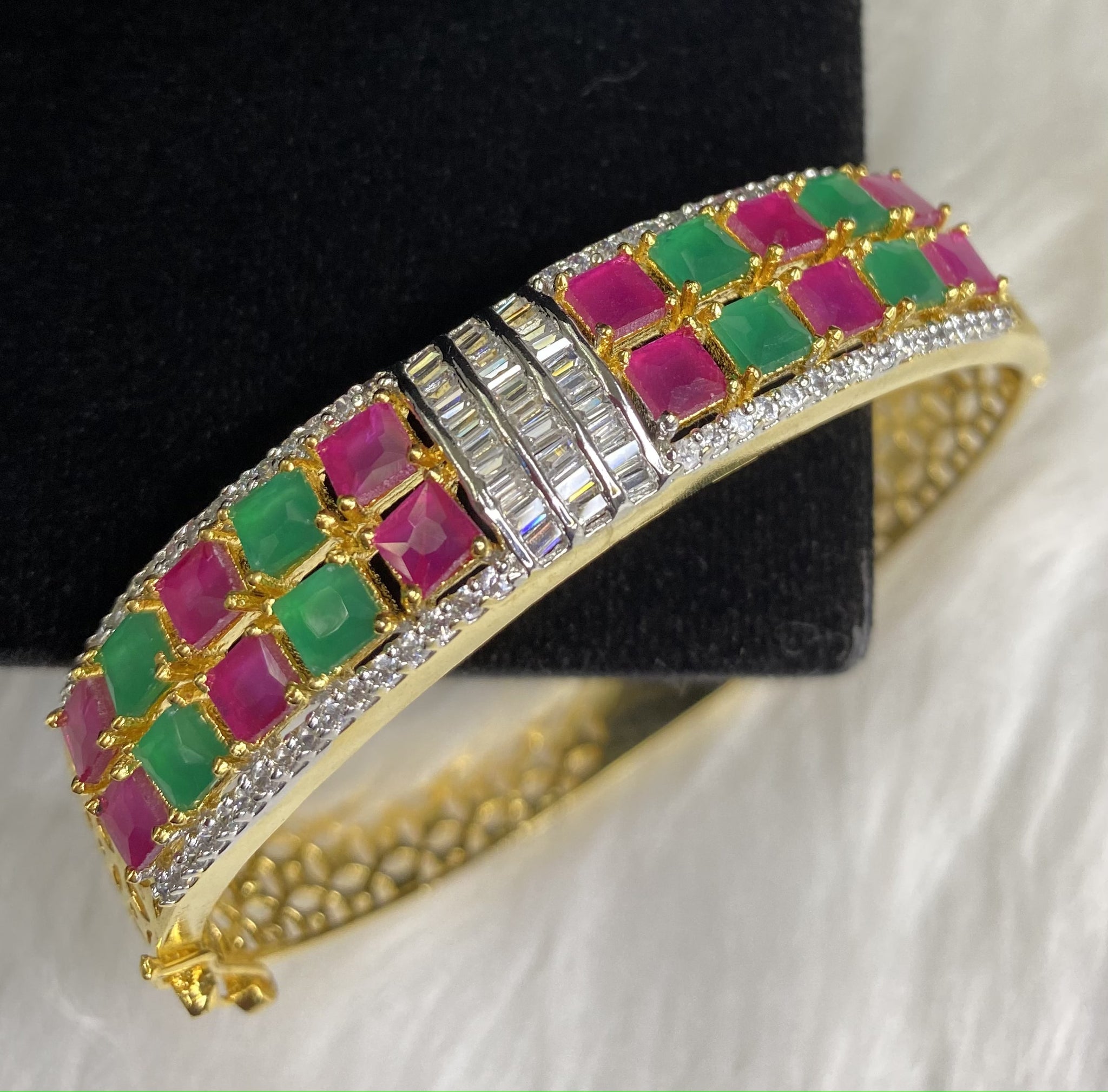 Gold Plated Multicolor Stone Bangle Size 2.4 Openable Evening Cocktail Imitation Jewelry Indian Wedding Bridal Necklace Set Bijoux
