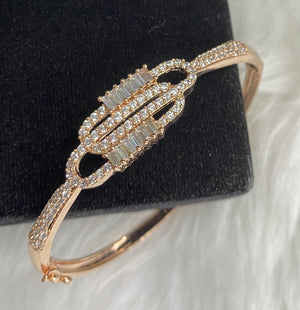  Rose Gold Plated Clear Stone Bangle Size 2.4 Openable Evening Cocktail Imitation Jewelry Indian Wedding Bridal Necklace Set Bijoux