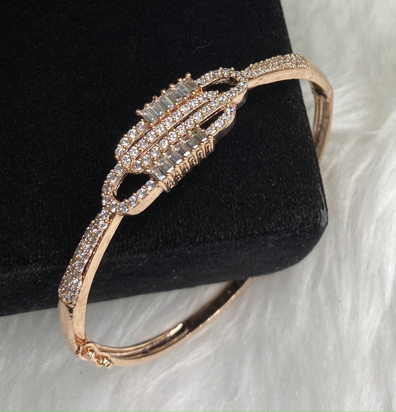  Rose Gold Plated Clear Stone Bangle Size 2.4 Openable Evening Cocktail Imitation Jewelry Indian Wedding Bridal Necklace Set Bijoux