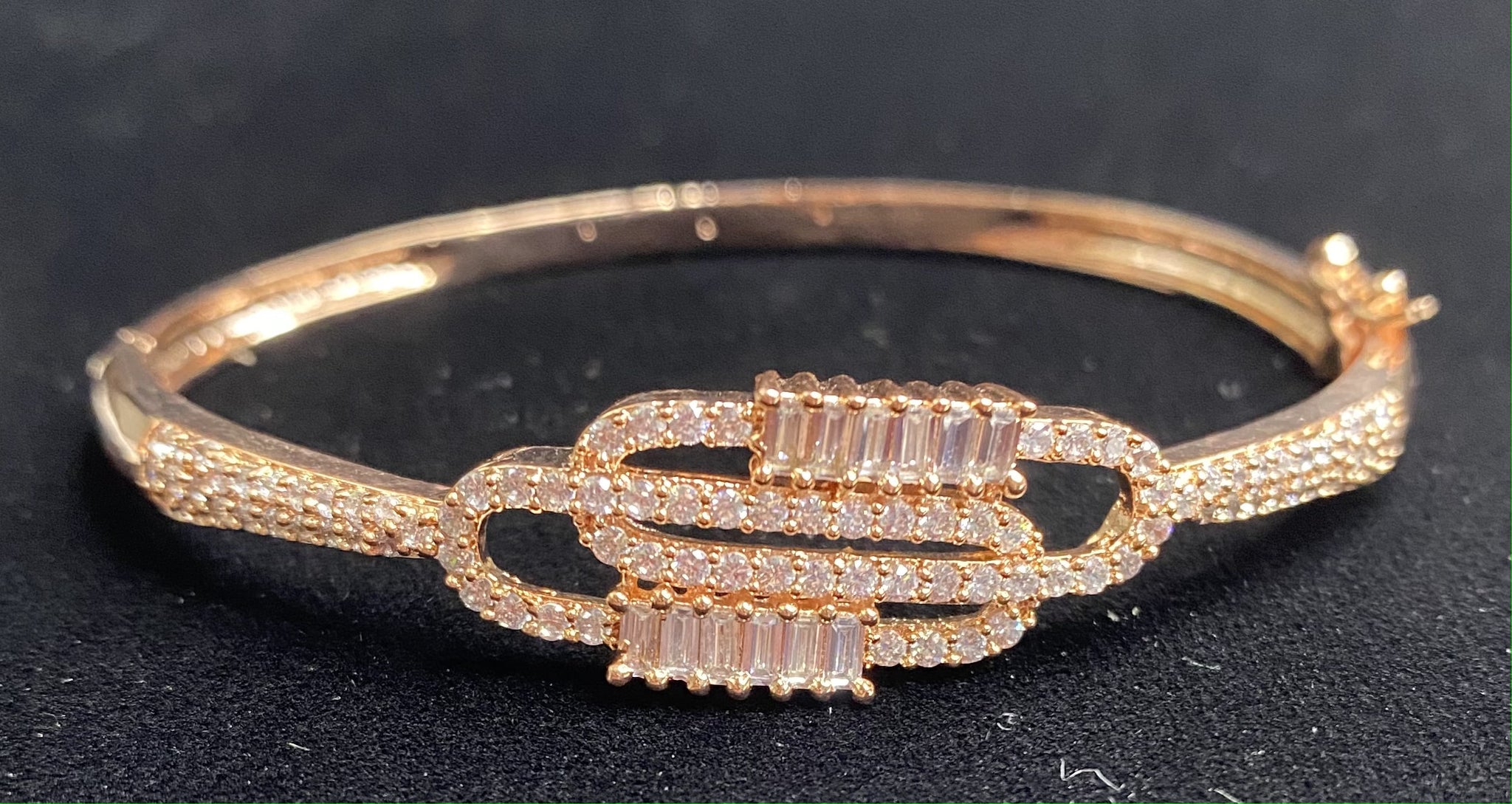  Rose Gold Plated Clear Stone Bangle Size 2.4 Openable Evening Cocktail Imitation Jewelry Indian Wedding Bridal Necklace Set Bijoux