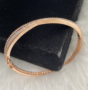  Rose Gold Plated White Clear Stone Bangle Size 2.2 Openable Evening Cocktail Imitation Jewelry Indian Wedding Bridal Necklace Set Bijoux