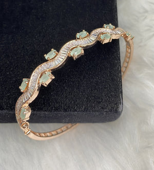  Rose Gold Plated Mint Green Stone Bangle Size 2.4 Openable Evening Cocktail Imitation Jewelry Indian Wedding Bridal Necklace Set Bijoux