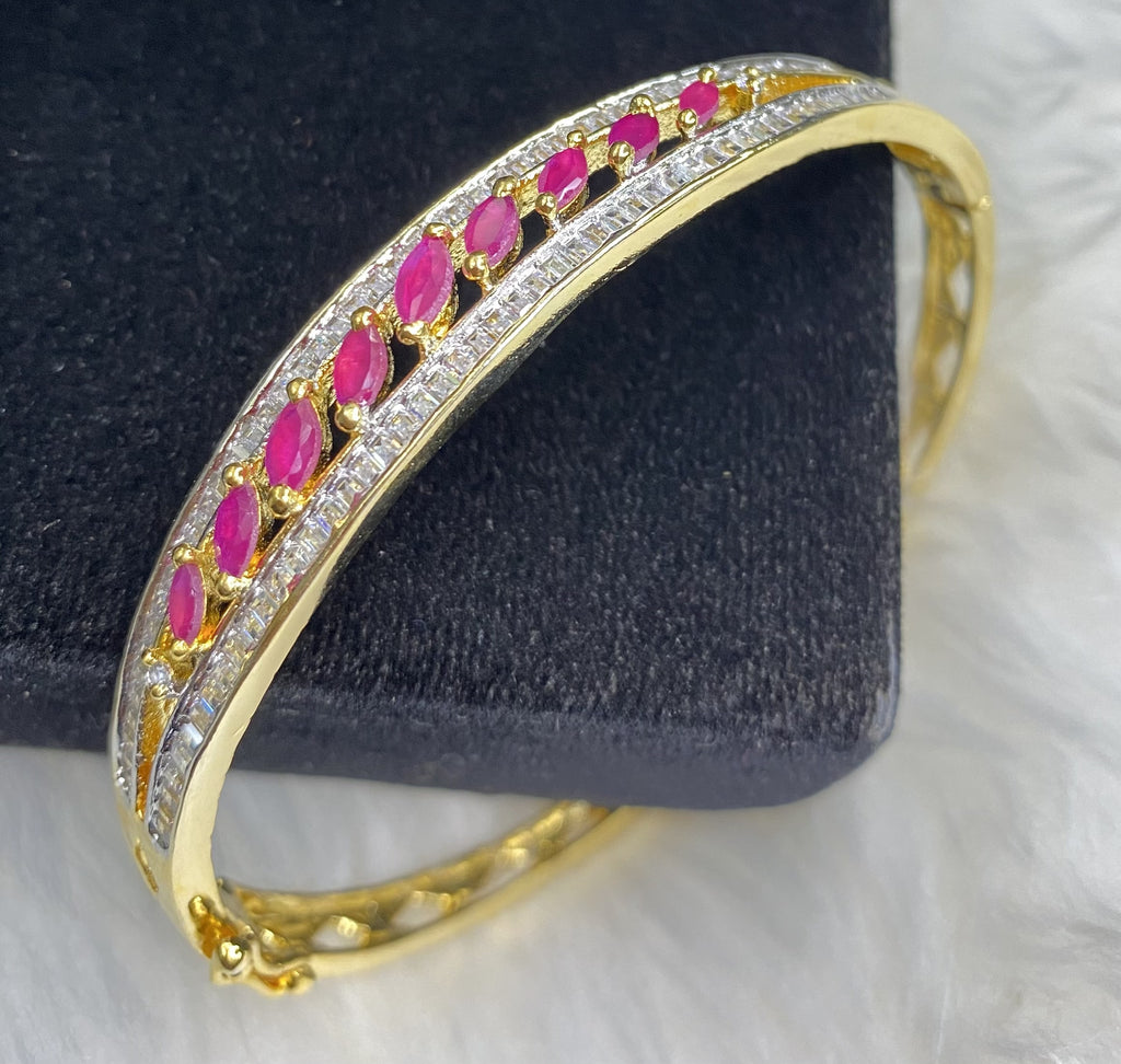  Gold Plated Red Ruby Stone Bangle Size 2.4 Openable Evening Cocktail Imitation Jewelry Indian Wedding Bridal Necklace Set Bijoux