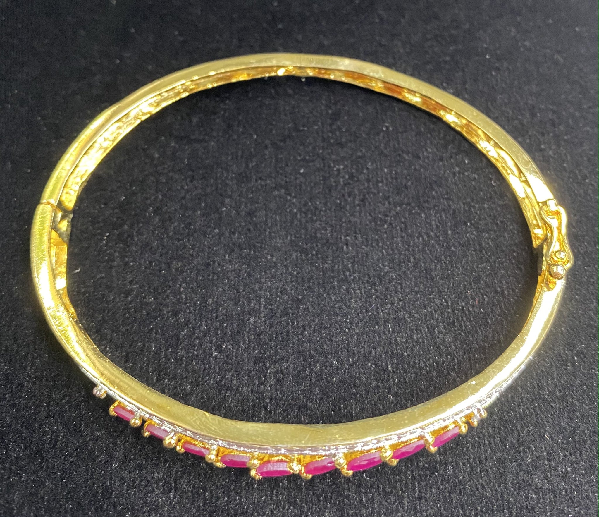  Gold Plated Red Ruby Stone Bangle Size 2.4 Openable Evening Cocktail Imitation Jewelry Indian Wedding Bridal Necklace Set Bijoux