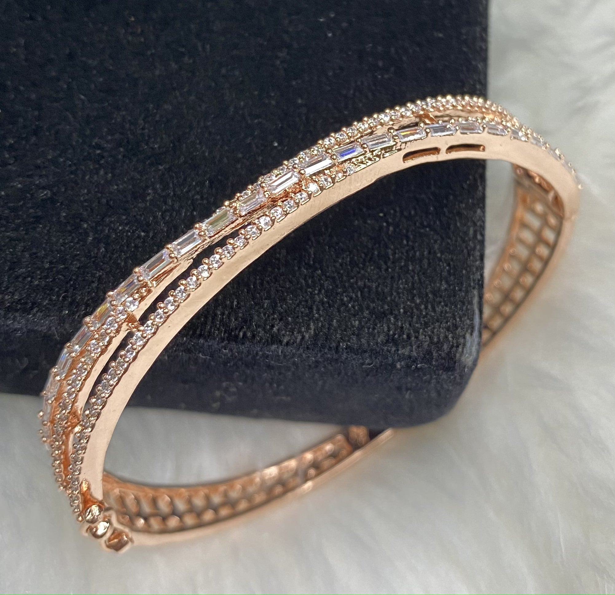  Rose Gold Plated Clear Stone Bangle Size 2.2 Openable Evening Cocktail Imitation Jewelry Indian Wedding Bridal Necklace Set Bijoux