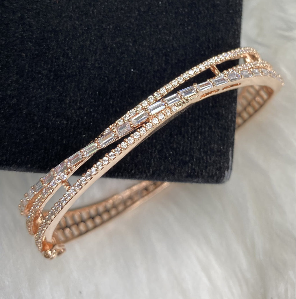  Rose Gold Plated Clear Stone Bangle Size 2.2 Openable Evening Cocktail Imitation Jewelry Indian Wedding Bridal Necklace Set Bijoux