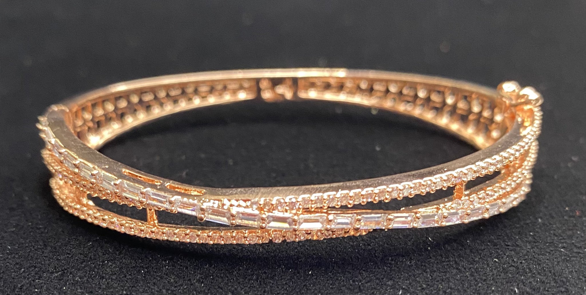 Rose Gold Plated Clear Stone Bangle Size 2.2 Openable Evening Cocktail Imitation Jewelry Indian Wedding Bridal Necklace Set Bijoux