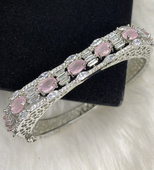 Silver Plated Pink Stone Bangle Size 2.2 Openable Evening Cocktail Imitation Jewelry Indian Wedding Bridal Necklace Set Bijoux