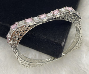 Silver Plated Pink Stone Bangle Size 2.2 Openable Evening Cocktail Imitation Jewelry Indian Wedding Bridal Necklace Set Bijoux