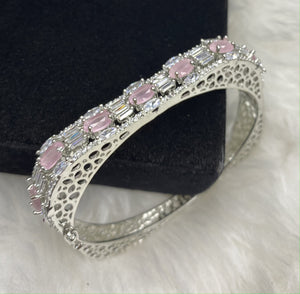 Silver Plated Pink Stone Bangle Size 2.2 Openable Evening Cocktail Imitation Jewelry Indian Wedding Bridal Necklace Set Bijoux