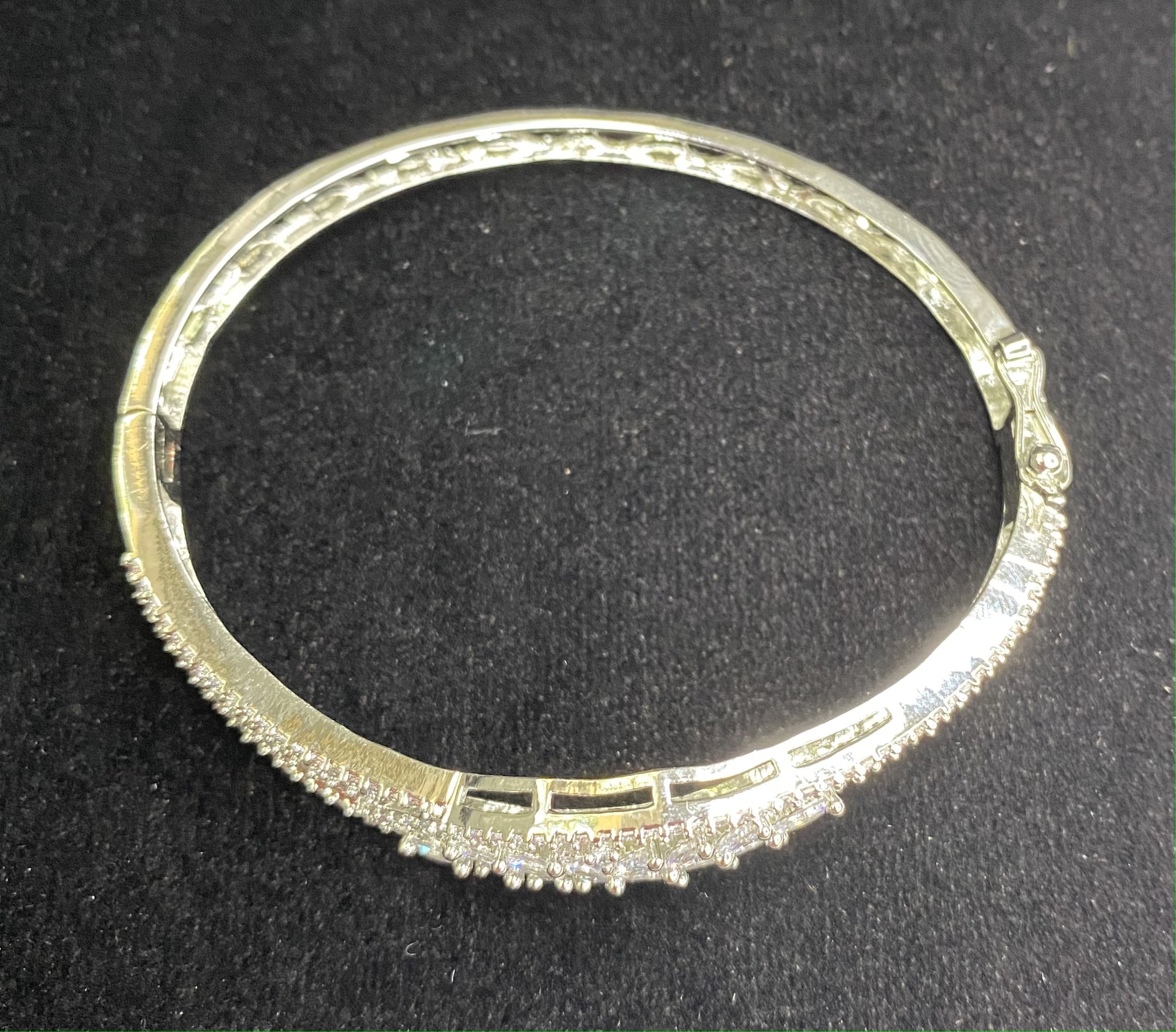  Silver Plated Clear Stone Bangle Size 2.4 Openable Evening Cocktail Imitation Jewelry Indian Wedding Bridal Necklace Set Bijoux