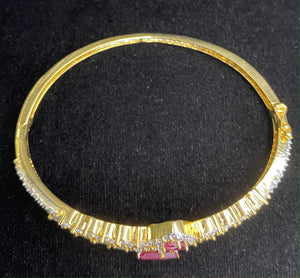  Gold Plated Red Ruby Stone Bangle Size 2.4 Openable Evening Cocktail Imitation Jewelry Indian Wedding Bridal Necklace Set Bijoux