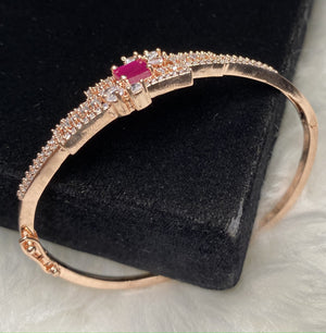 Rose Gold Plated Red Ruby Stone Bangle Size 2.4 Openable Evening Cocktail Imitation Jewelry Indian Wedding Bridal Necklace Set Bijoux