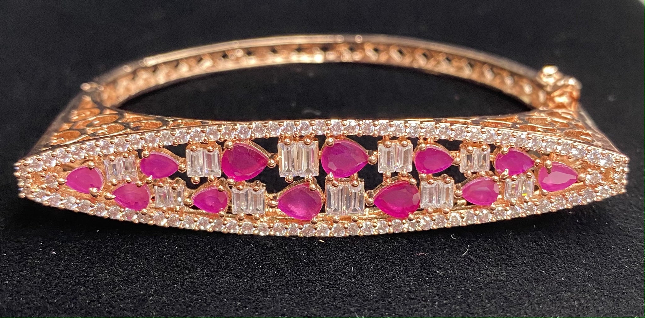Rose Gold Plated Red Ruby Stone Bangle Size 2.4 Openable Evening Cocktail Imitation Jewelry Indian Wedding Bridal Necklace Set Bijoux