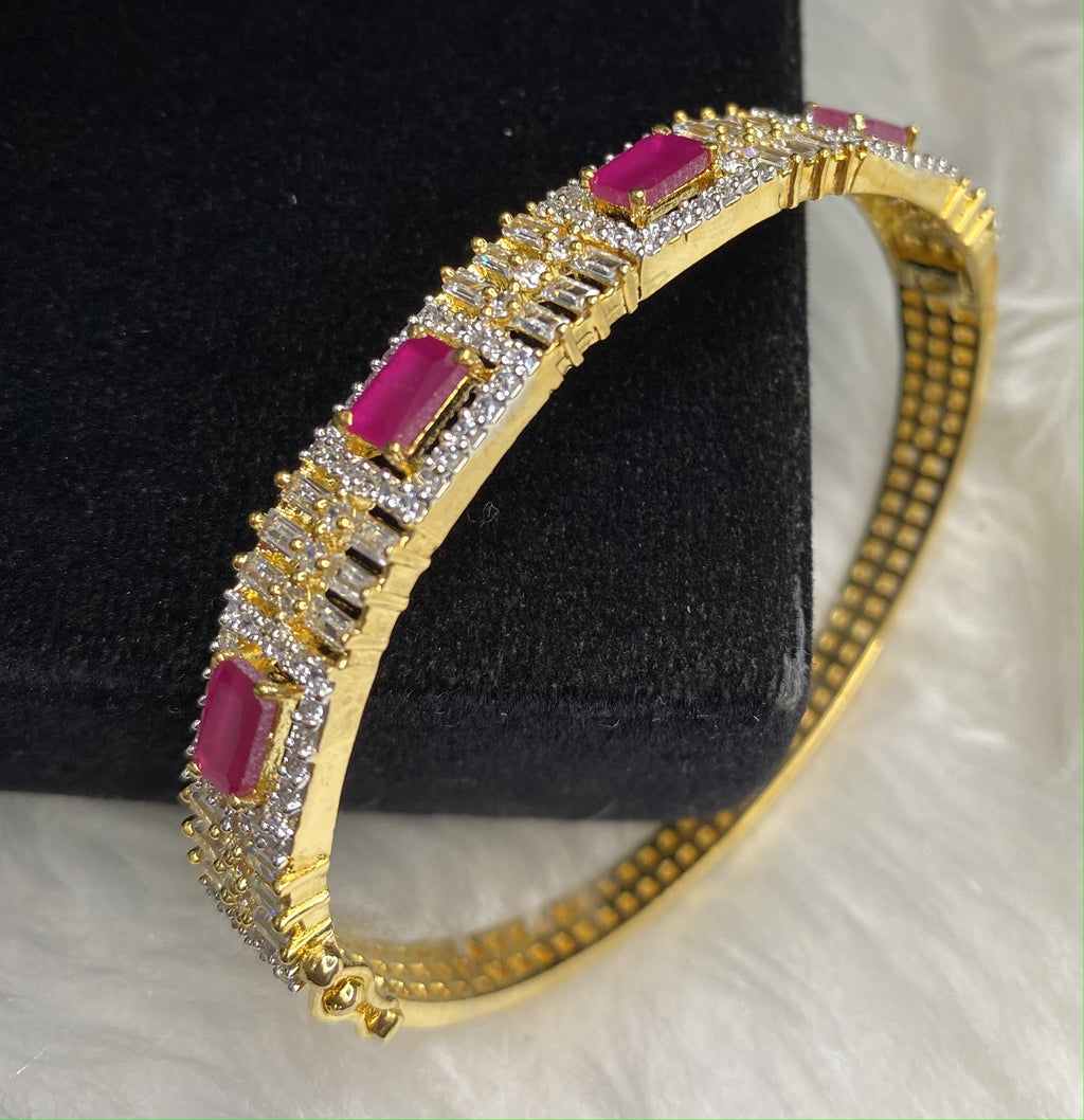 Gold Plated Red Ruby Stone Bangle Size 2.2 Openable Evening Cocktail Imitation Jewelry Indian Wedding Bridal Necklace Set Bijoux