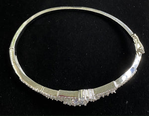  Silver Plated Clear Stone Bangle Size 2.4 Openable Evening Cocktail Imitation Jewelry Indian Wedding Bridal Necklace Set Bijoux