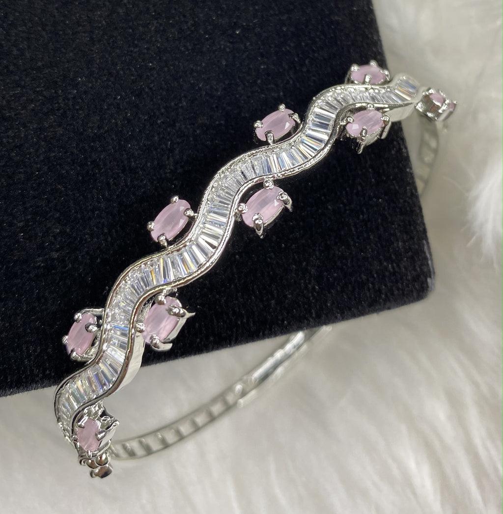 Silver Plated Pink Stone Bangle Size 2.4 Openable Evening Cocktail Imitation Jewelry Indian Wedding Bridal Necklace Set Bijoux