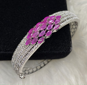 Silver Plated Red Ruby Stone Bangle Size 2.4 Openable Evening Cocktail Imitation Jewelry Indian Wedding Bridal Necklace Set Bijoux