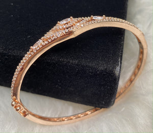  Rose Gold Plated Clear Stone Bangle Size 2.4 Openable Evening Cocktail Imitation Jewelry Indian Wedding Bridal Necklace Set Bijoux