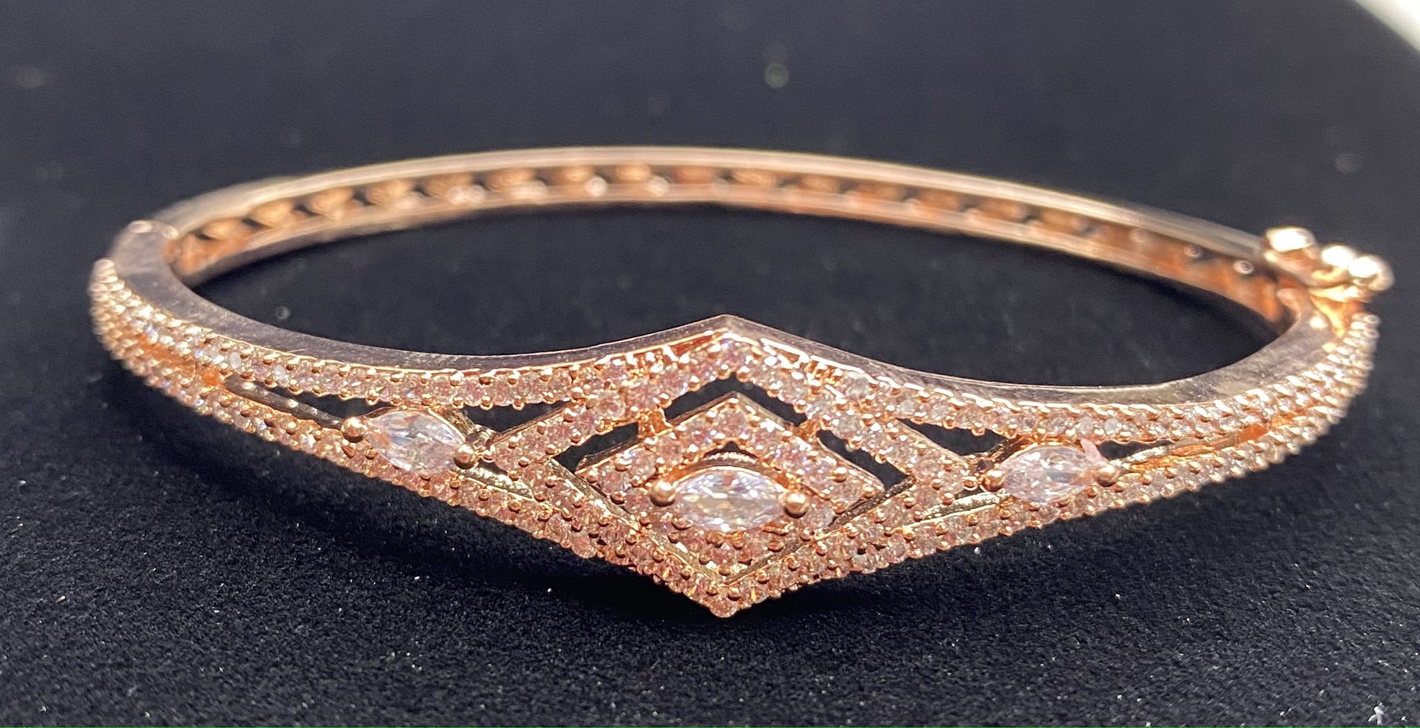  Rose Gold Plated Clear Stone Bangle Size 2.4 Openable Evening Cocktail Imitation Jewelry Indian Wedding Bridal Necklace Set Bijoux