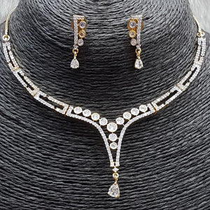Gold Plated Clear designer CZ Cubic Zirconia Artificial American Diamond Indian Wedding Bridal Necklace Earrings set Handmade Bijoux