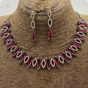 Antique Silver Plated Red Ruby Designer CZ Cubic Zirconia American Diamond Indian Wedding Bridal Necklace Earrings Handmade Bijoux