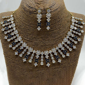 Gold Plated Sapphire Designer CZ Cubic Zirconia American Diamond Indian Wedding Bridal Necklace Earrings Handmade Bijoux