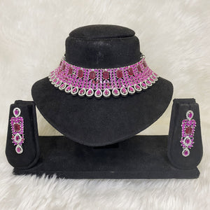 Silver Plated Red Ruby CZ Cubic Zirconia Designer Artificial American Diamond Indian Wedding Bridal Necklace Earring Handmade Bijoux