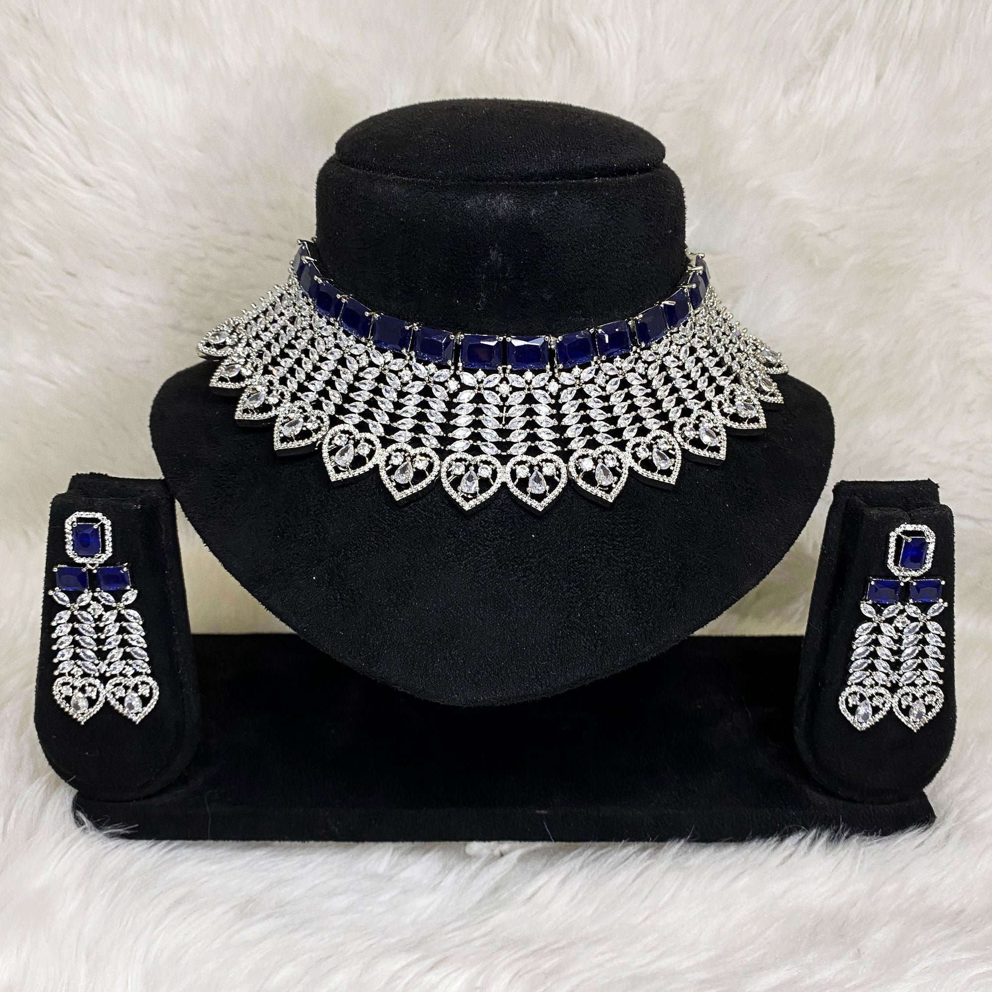 NP 3378 Silver Plated Blue Sapphire CZ Cubic Zirconia Designer Artific –  Madhok Jewelry