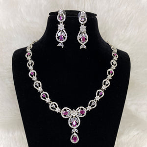Silver Plated Red Ruby Designer CZ Cubic Zirconia Artificial American Diamond Indian Wedding Bridal Necklace Earrings Handmade Bijoux