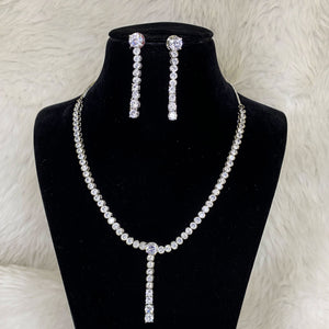 Silver Plated Clear Designer CZ Cubic Zirconia Artificial American Diamond Indian Wedding Bridal Necklace Earrings Handmade Bijoux