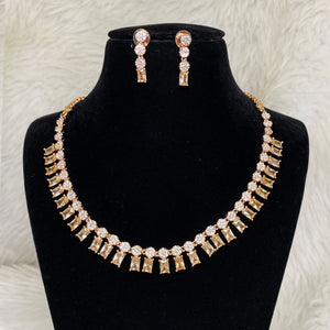 Rose Gold Plated Citrine Champagne CZ Cubic Zirconia Artificial American Diamond Indian Wedding Bridal Necklace Earrings Handmade Bijoux