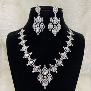 Silver Plated Clear CZ Cubic Zirconia Designer Artificial American Diamond Indian Wedding Bridal Necklace Handmade Bijoux