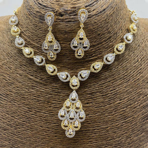 Gold Plated Clear White Designer CZ Cubic Zirconia American Diamond Indian Wedding Bridal Necklace Earrings Handmade Bijoux