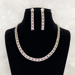 Silver Plated Ruby Red Chain Necklace Designer CZ Cubic Zirconia Artificial American Diamond Indian Wedding Bridal Necklace Earrings Handmade Bijoux