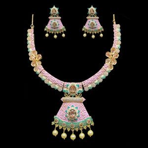 Gold Plated Multicolored CZ Cubic Zirconia Artificial American Diamond Indian Wedding Bridal Necklace Earrings Pearl Handmade Bijoux