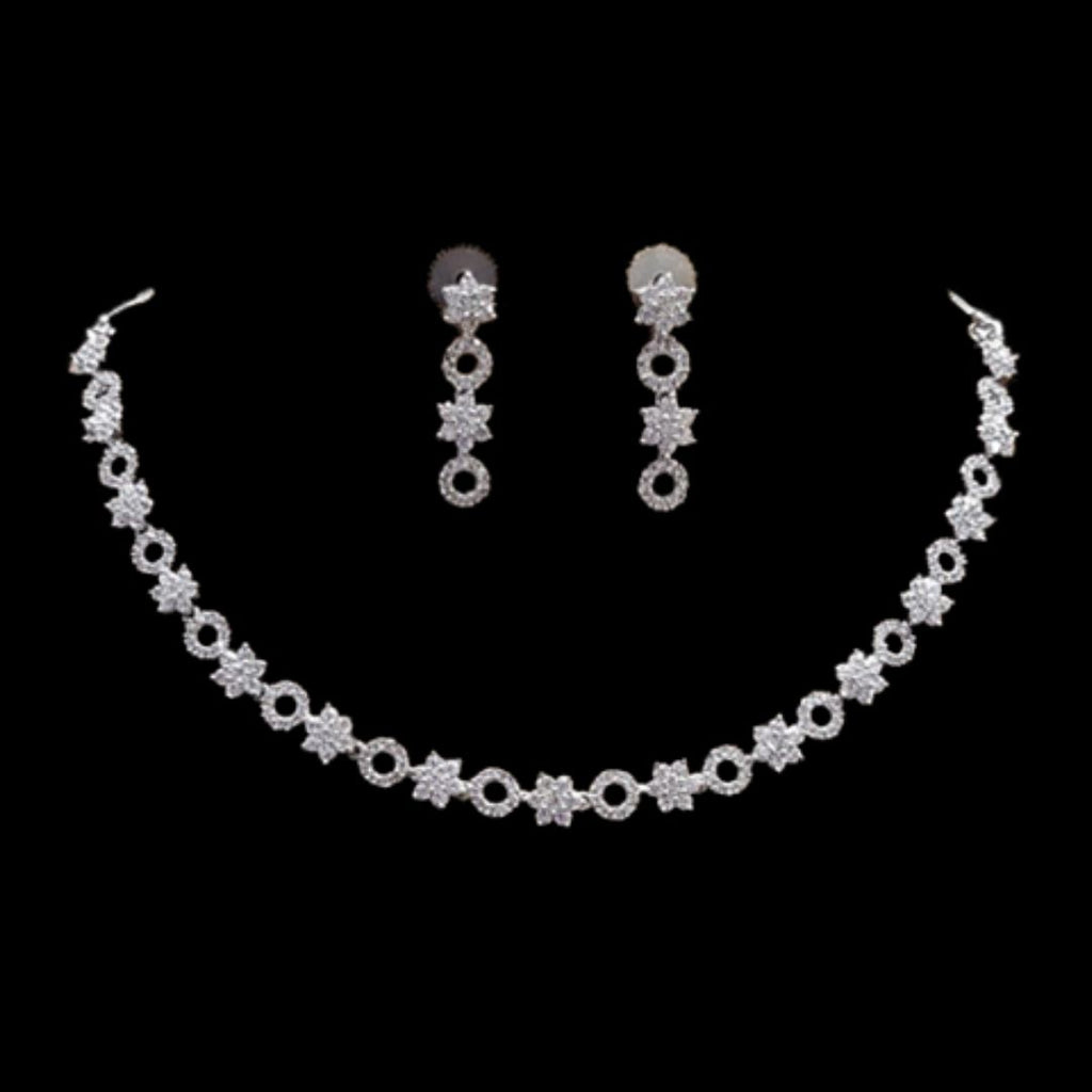 Silver Plated Clear Designer CZ Cubic Zirconia Artificial American Diamond Indian Wedding Bridal Necklace Earrings Handmade Bijoux
