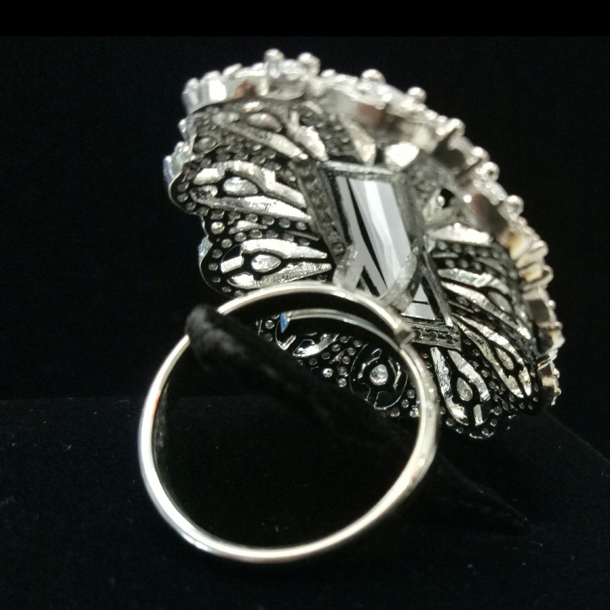 Silver Plated Gray White Adjustable CZ Cubic Zirconia Unique Design Shape Imitation Ring Indian Bridal Wedding Bijoux