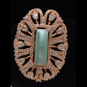 Rose Gold Plated Mint Green Adjustable CZ Cubic Zirconia Unique Design Shape Imitation Ring Indian Bridal Wedding Bijoux