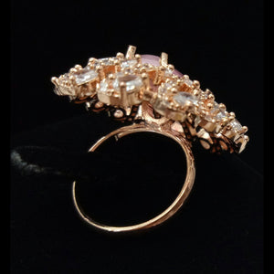 Rose Gold Plated Pink Adjustable CZ Cubic Zirconia Unique Design Shape Imitation Ring Indian Bridal Wedding Bijoux