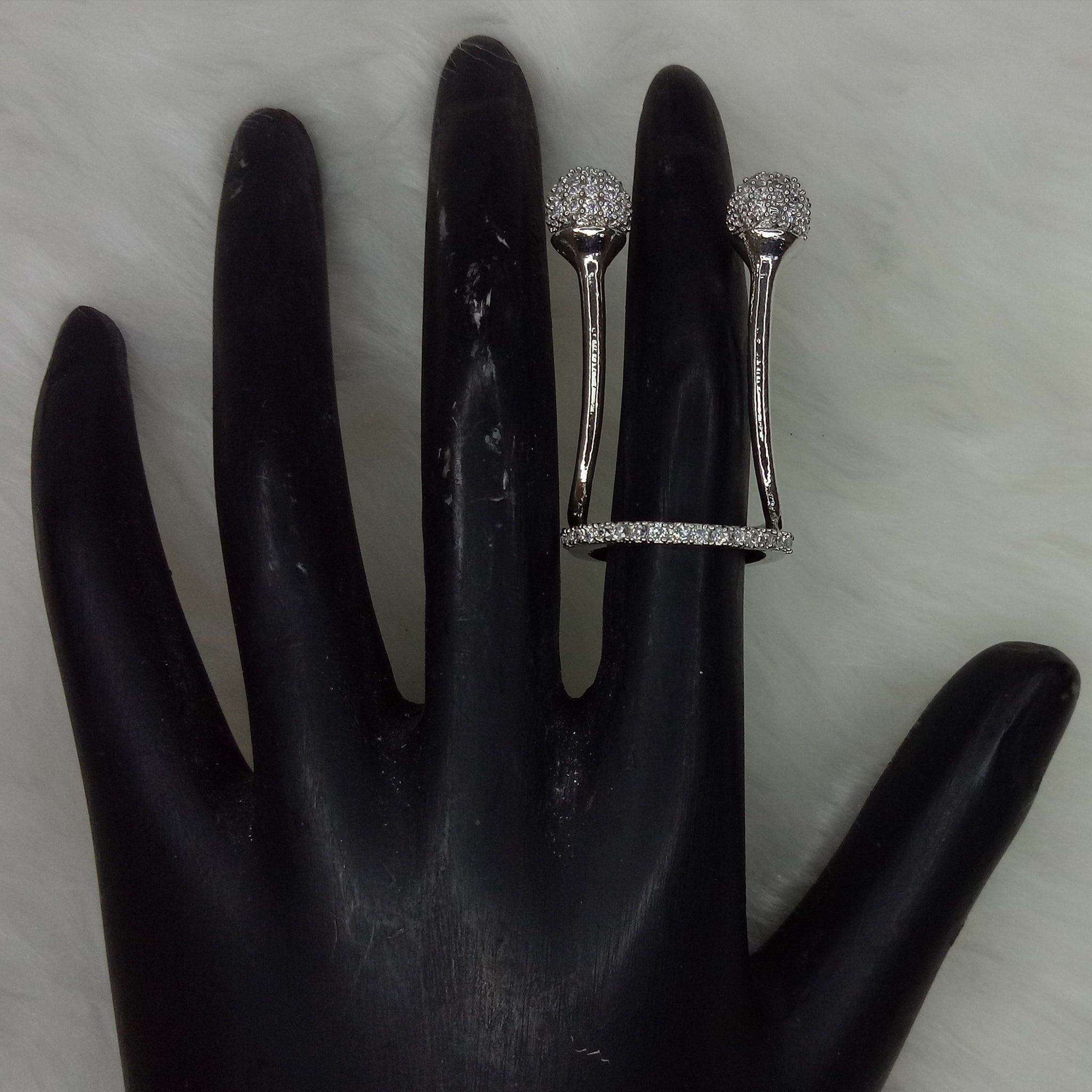 Silver Plated Clear Adjustable CZ Cubic Zirconia Unique Design Shape Imitation Ring Indian Bridal Wedding Bijoux