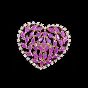 Gold Plated Ruby Red Adjustable CZ Cubic Zirconia Unique Heart Shape Finger Imitation Rings Indian Bridal Wedding Bijoux