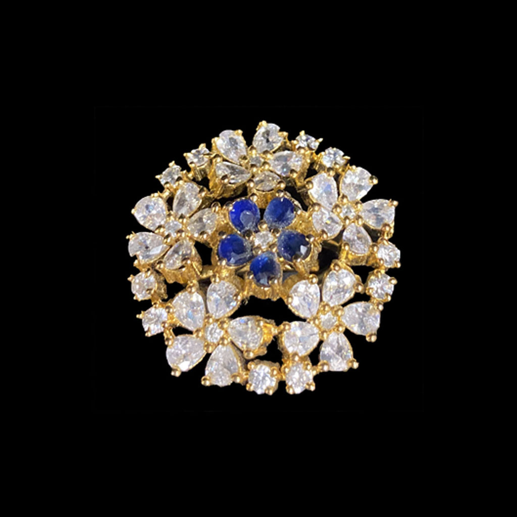 Gold Plated Sapphire Blue Adjustable CZ Cubic Zirconia Unique Floral Shape Finger Imitation Rings Indian Bridal Wedding Bijoux