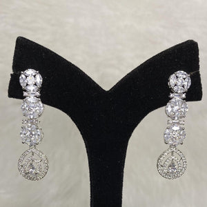 Stylish Silver Plated Clear White American Diamond Cubic Zirconia CZ Indian Wedding Bridal Earrings Evening Cocktail