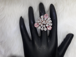  Rose Gold Plated Pink Clear Adjustable CZ Cubic Zirconia Unique Design Shape Imitation Ring Indian Bridal Wedding Bijoux